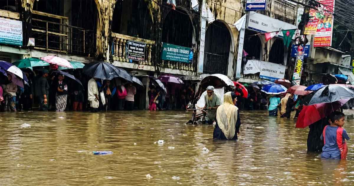 টানা বৃষ্টিতে ডুবে গেছে সড়ক, ছবিঃ সংগৃহীত 