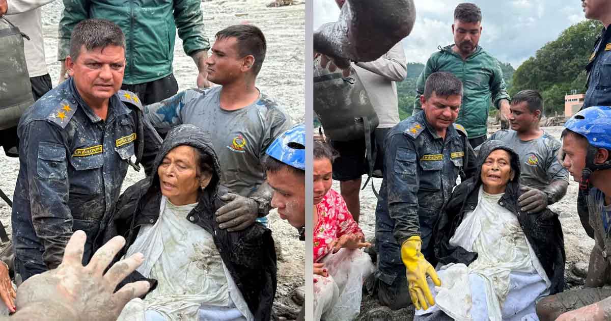 নেপাল বন্যায় জীবিত নারী উদ্ধার, ছবিঃ সংগৃহীত  